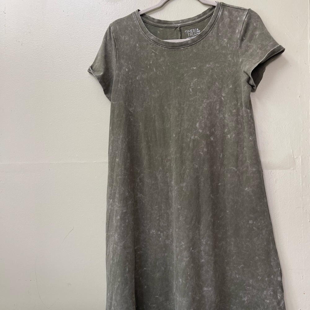 Time and Tru Sage Green Acid Wash Tee Shirt Dress - Size S